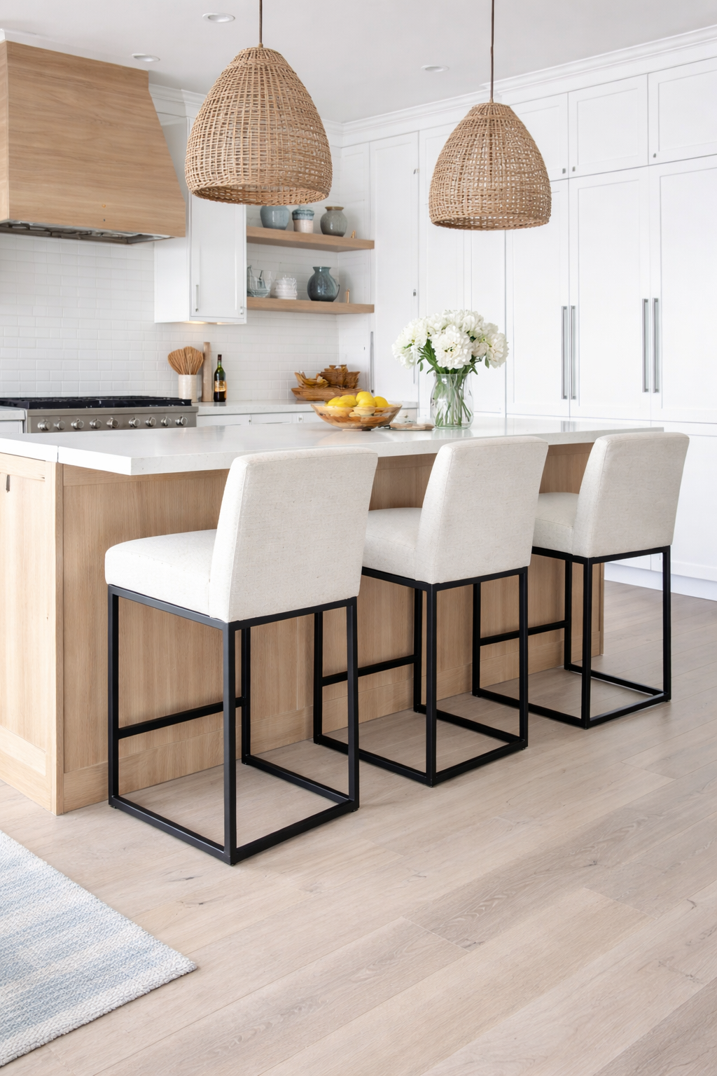 Mayes White Linen Kitchen Stool