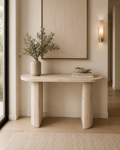 Loom & Living Essentials Collection - Travertine Style Accent / Hall Table