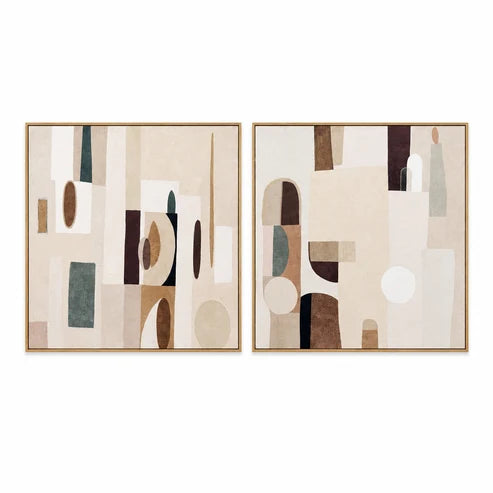 Soft Geometry - Textured Framed Canvas Wall Art Set - 80 x 160cm
