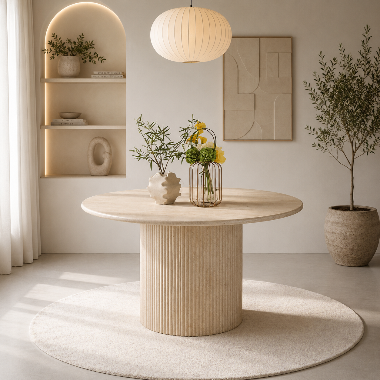 Travertine Style Round Dining Table