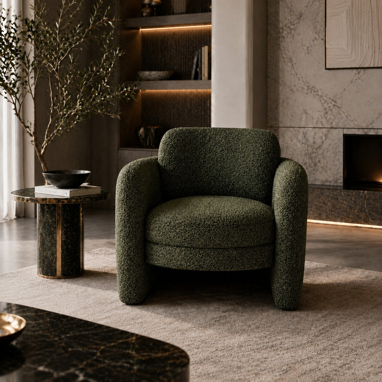 Loom & Living - MUNSON Accent Chair - Munson Textured Fabric Accent Chair - Olive