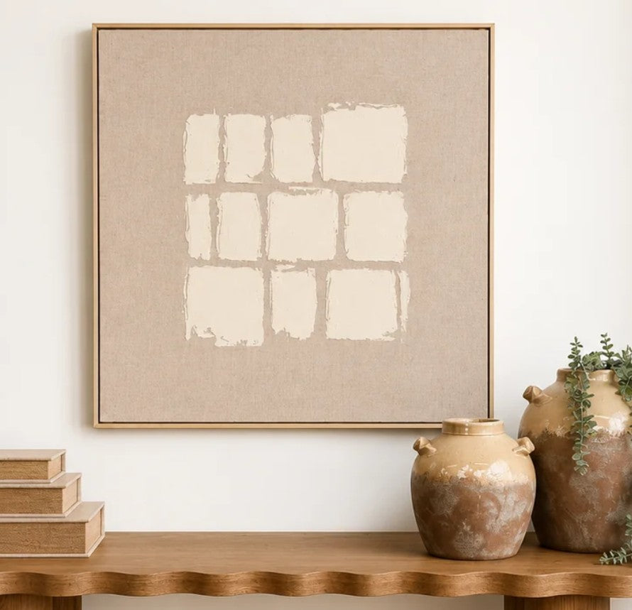 Linen Natural Cubes - Heavily Textured Framed Canvas 80cm